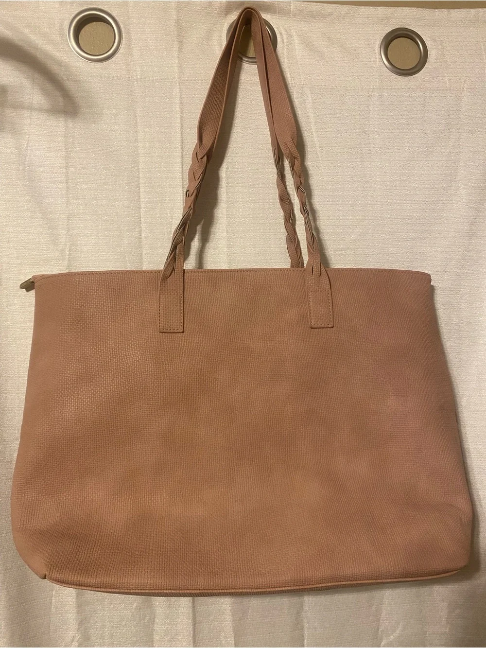 Weimeibaige Dusty Rose Braided Handle Vegan Faux Leather Large Tote